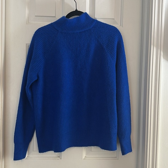 Lou & Grey Vibrant zip detail Blue Turtleneck Sweater wool blend small - Picture 3 of 6